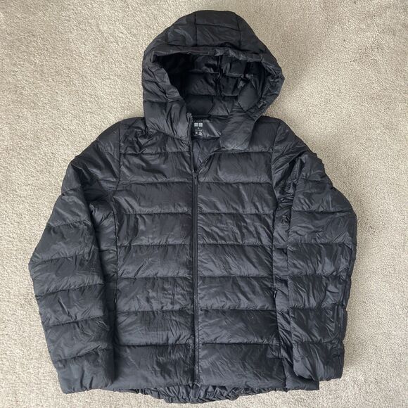 Uniqlo Ultra Light Down Puffer Jacket Womens XS Black Lightweight Packable Hood - Picture 1 of 6